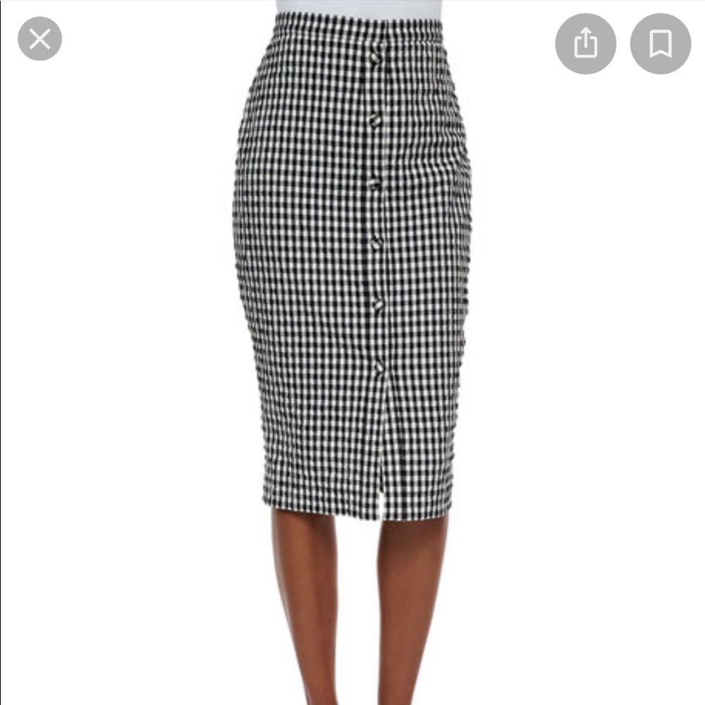 Altuzzara black white gingham seersucker button midi pencil skirt size 38/4/sm